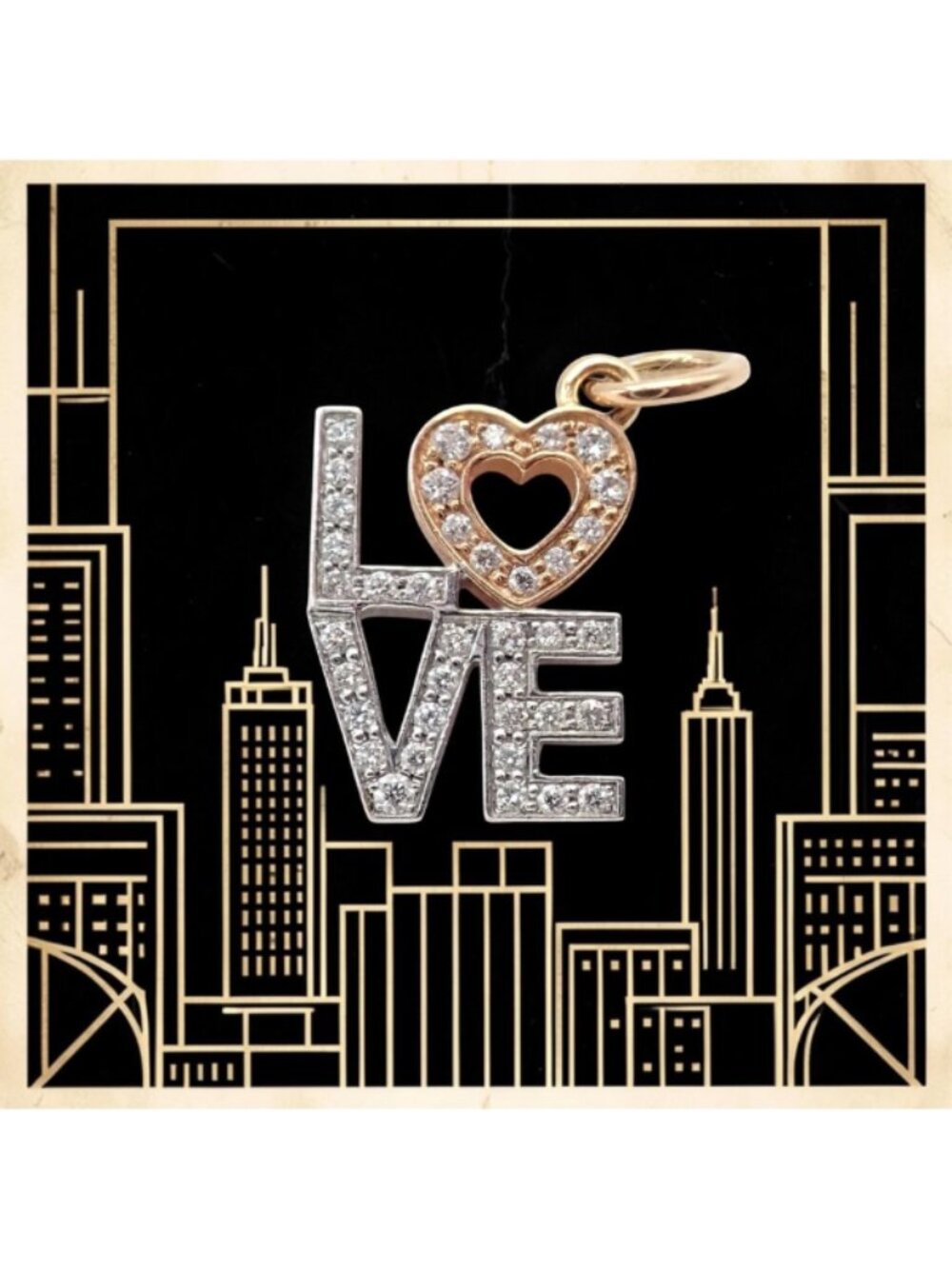 Tiffany & Co. 18k Yellow + White Gold LOVE Philadelphia Diamond Pendant Charm - Picture 2 of 9